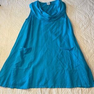 Match Point 100% Linen Blue Shawl Collar Tunic M